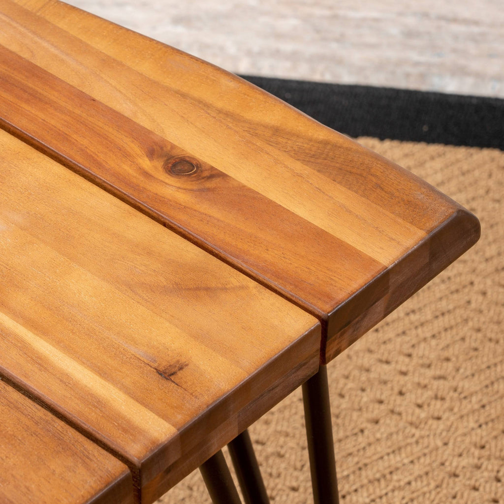 Industrial Iron & Teak Finished Acacia Wood Accent Table P533