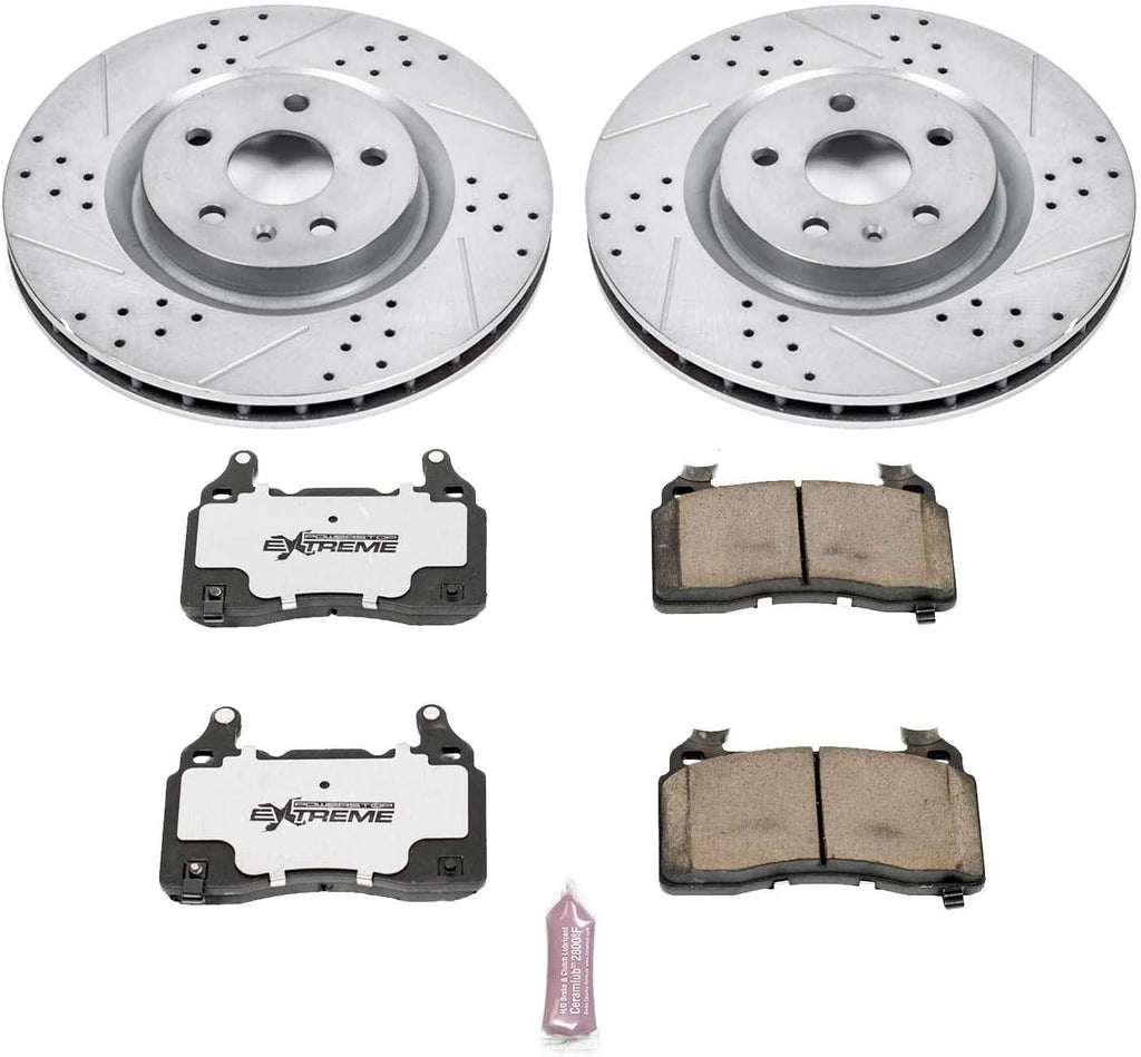 Front Carbon Fiber Brake Pads with Drilled & Slotted Brake Rotors Kit C32396