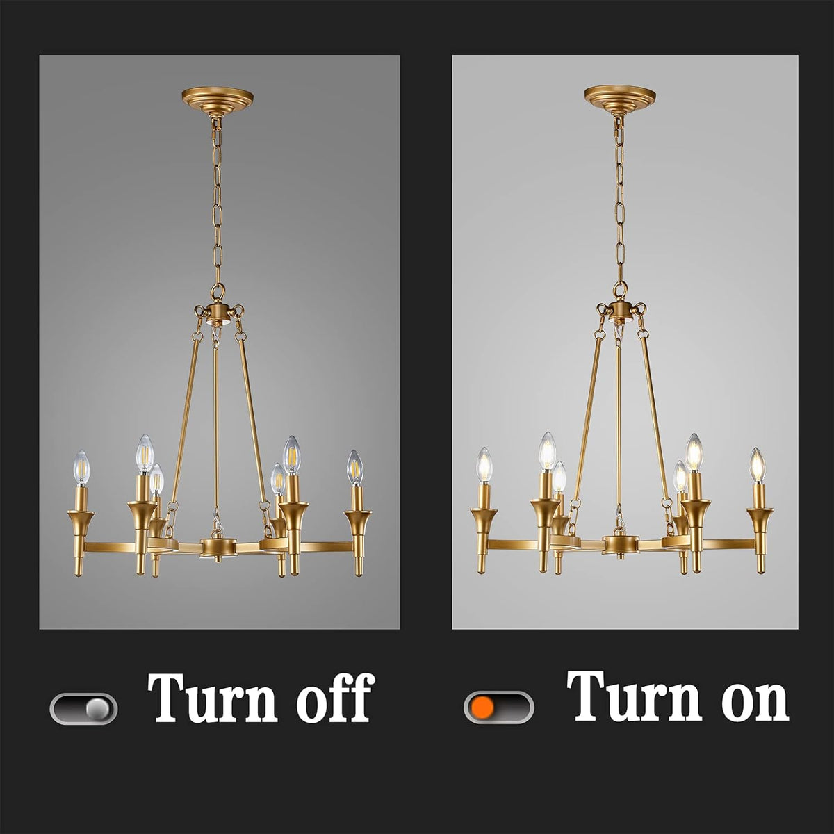 6-Lights Gold Candle-Style Chandelier W79832