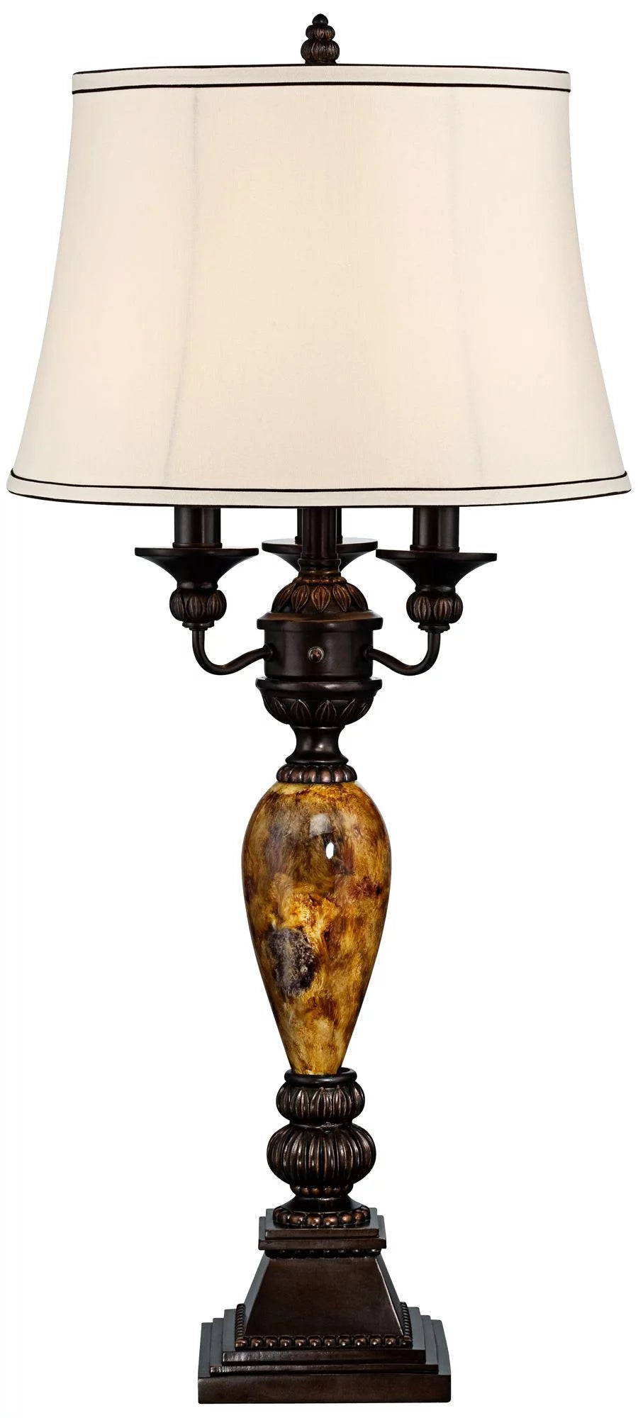Traditional Table Lamp with White USB Dimmer Cord 37" Tall Bronze Golden Marbleized White Shade I876796
