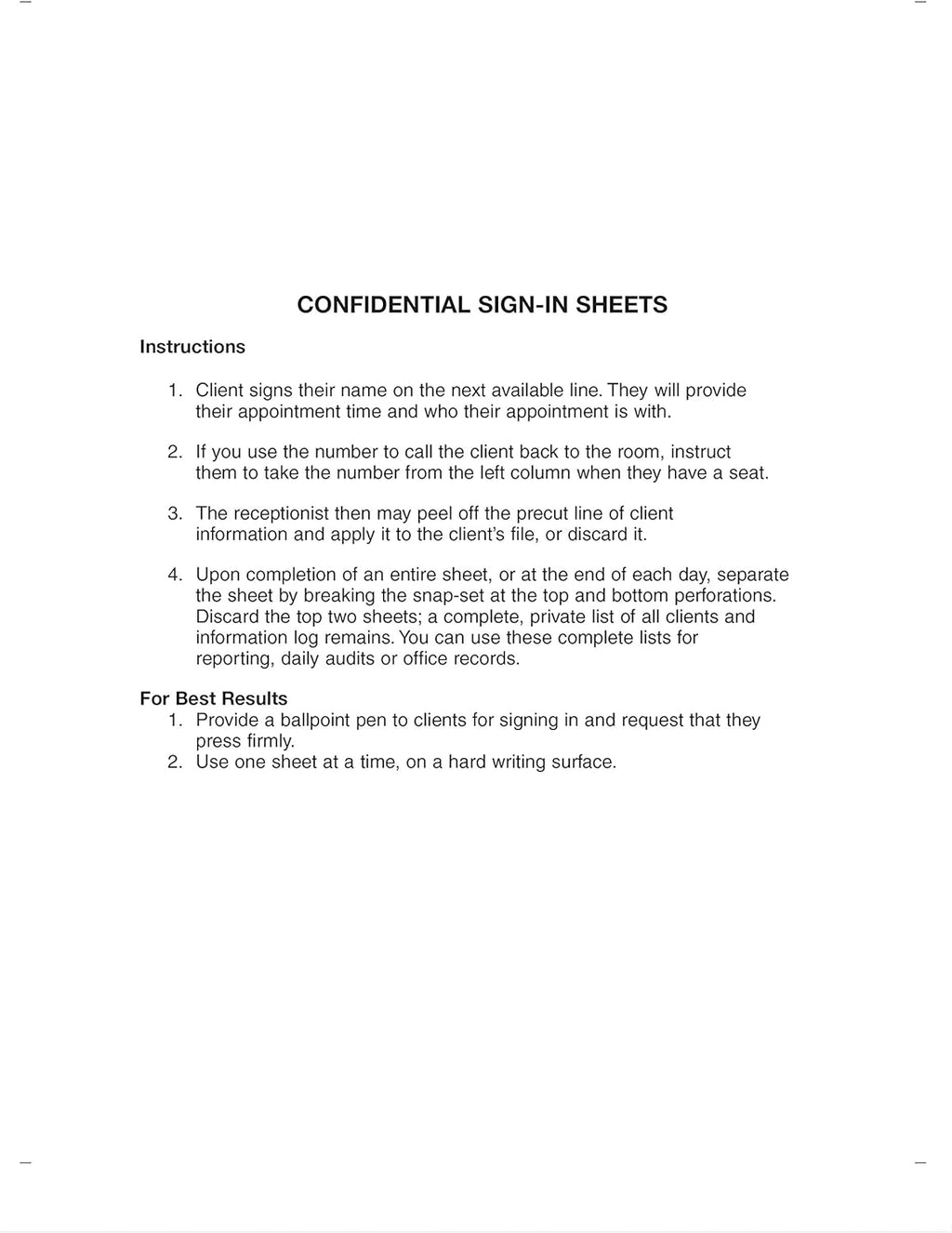 8-1/2 X 11 White Carbonless Sign-in Sheets (250 Sheets) K79328