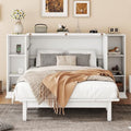 White Queen Size Wood Murphy Bed with Shelves and Storage Drawers A9127