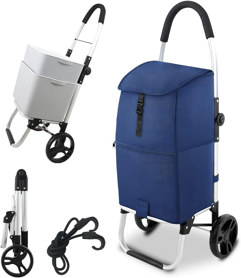 Navy Blue Foldable Grocery Cart with Shopping Bag M5147