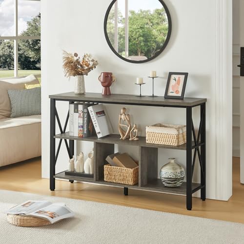 47-inch Rustic Entryway Console Table with Storage, 3-Tier Shelves, Brown B488955