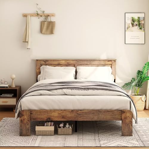 Queen Size Dark Brown Wood Platform Bed Frame N16340