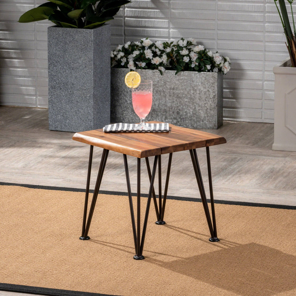 Industrial Iron & Teak Finished Acacia Wood Accent Table P533