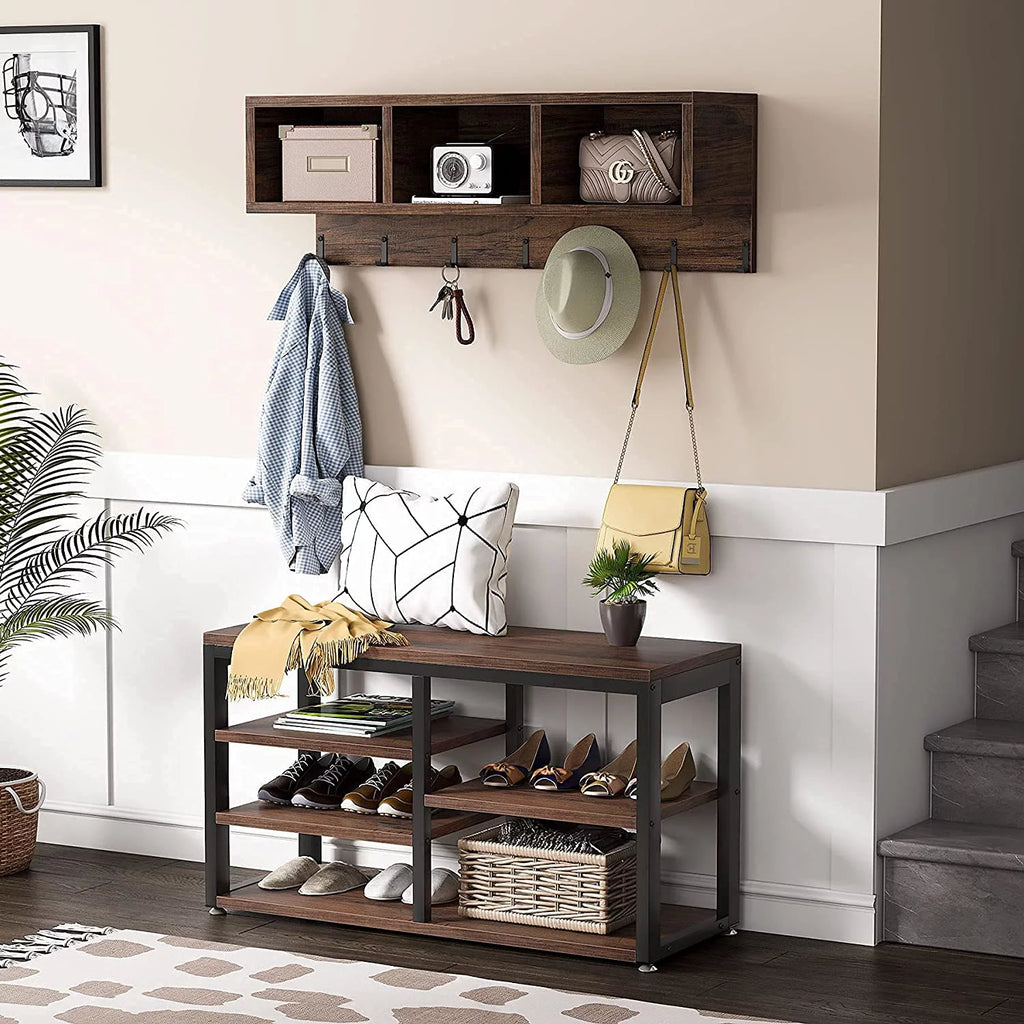 Hall Tree with Bench, 3 Storage Cubbies, 7 Hooks C8238