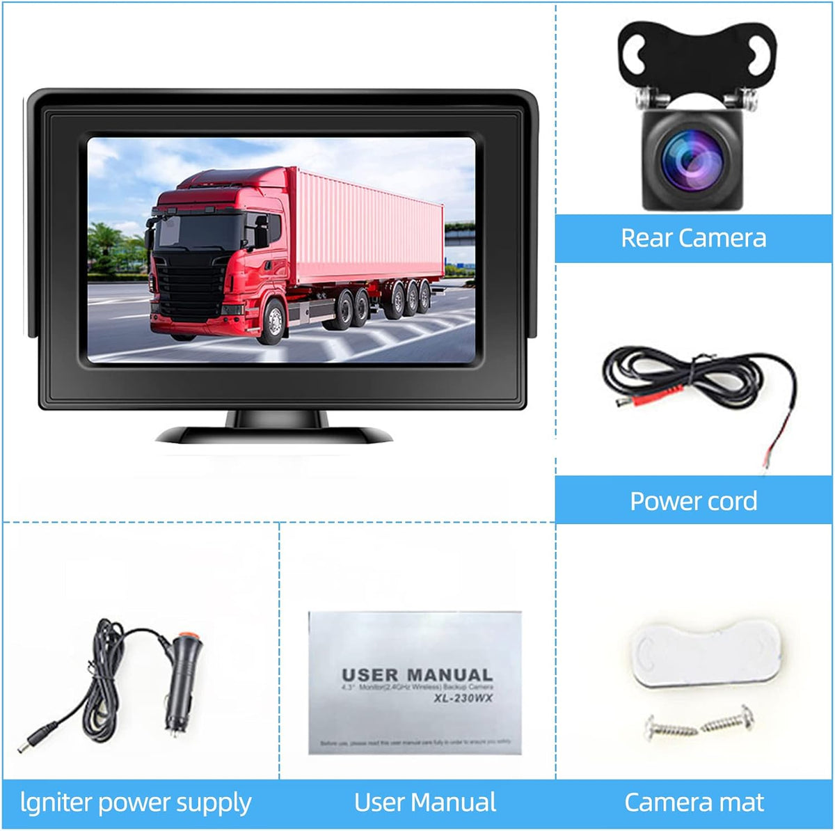 Wireless Backup Camera with Monitor Kit 4.3" HD 1080P Rear View Camera Waterproof Night Vision Pack of 2 G649585
