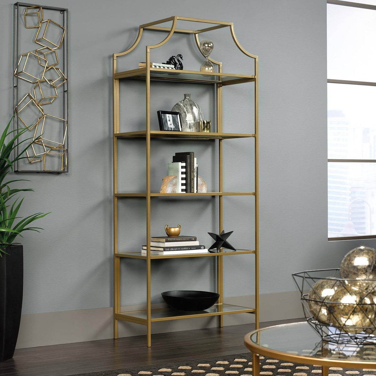 5 Shelf Bookcase, Satin Gold L728