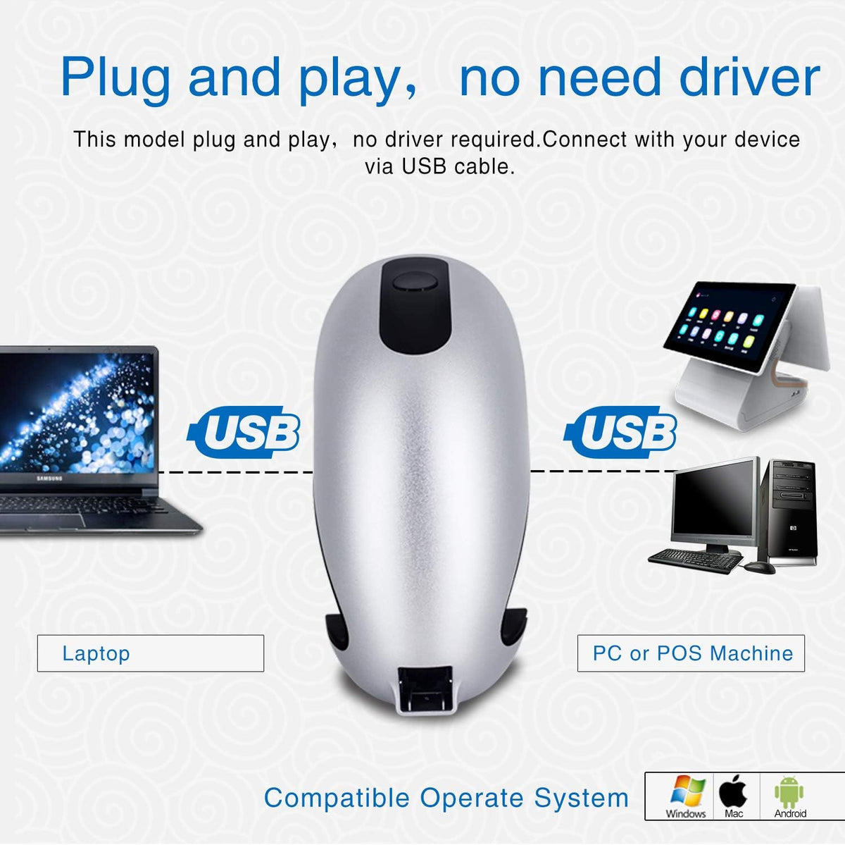2D 1D Omnidirectional Barcode Scanner with USB Cable O392