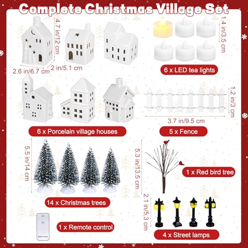 37 Pieces Porcelain Christmas Village Sets with Remote Control LED Tealights T9900