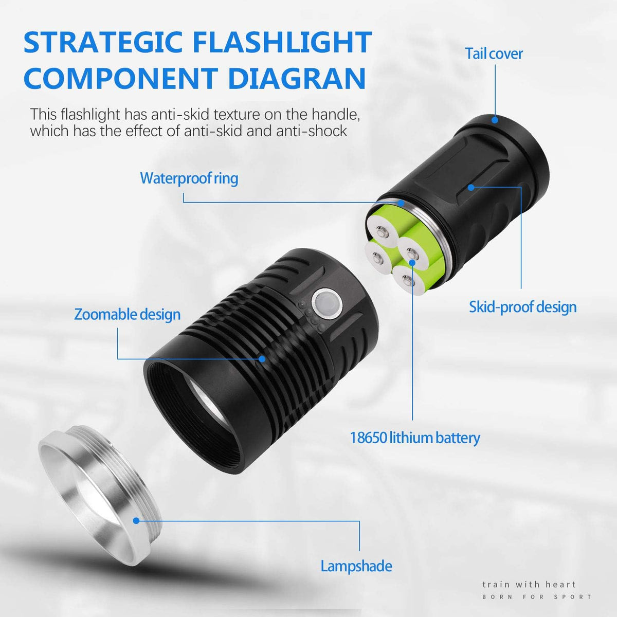 100000 Lumen Rechargeable Tactical Flashlight with Battery V469