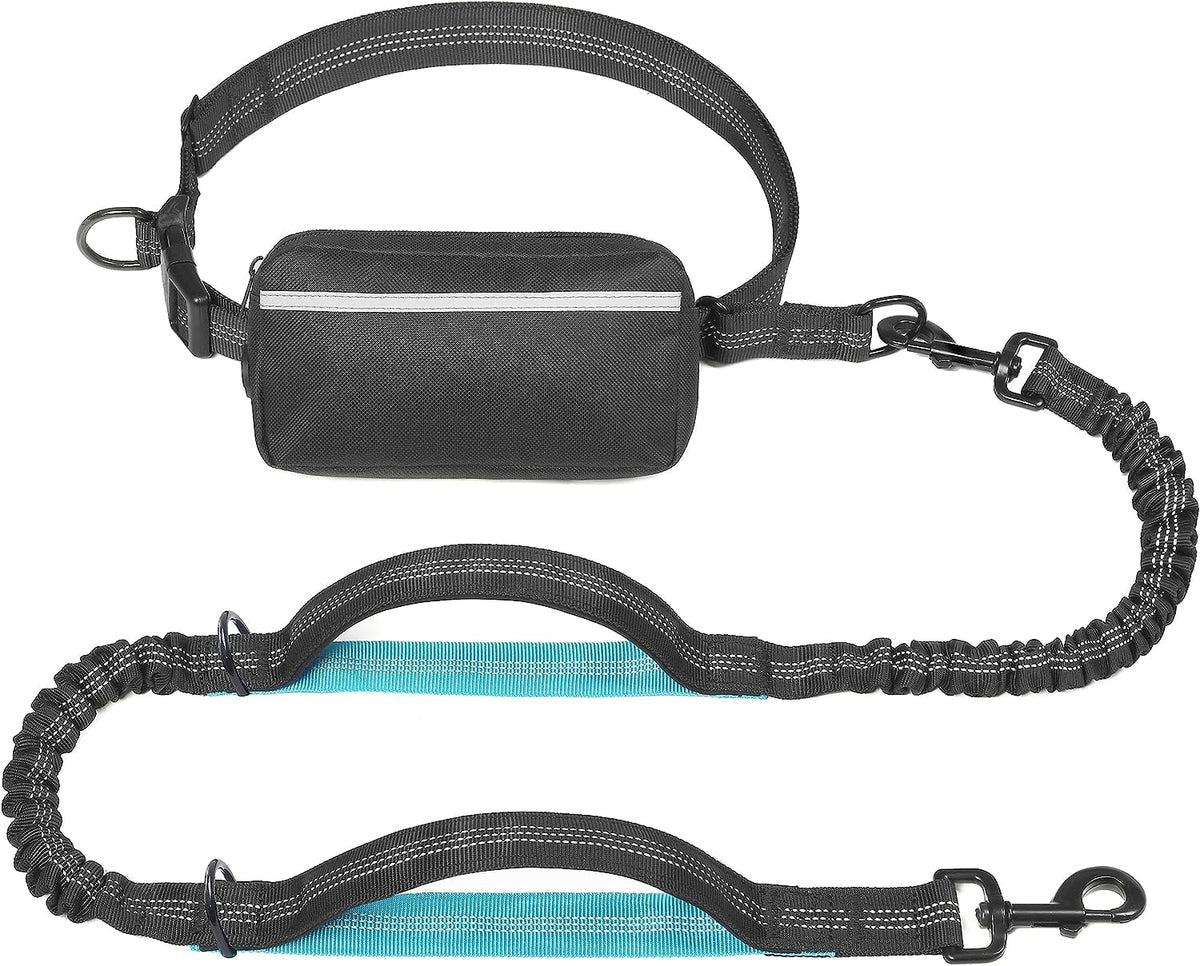 Hands Free Dog Leash with Zipper Pouch, Dual Padded Handles and Durable Bungee, Black W222043