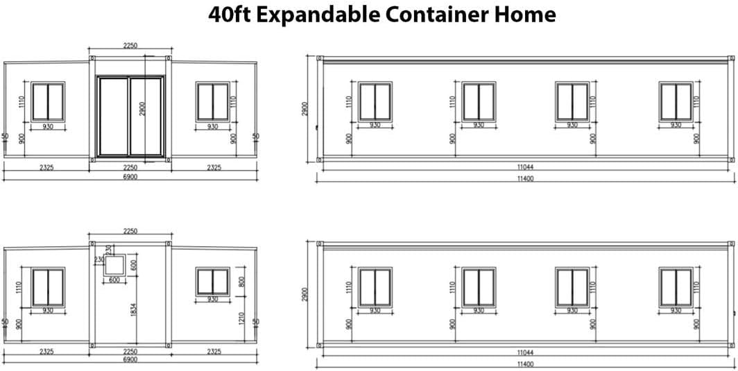 40FT Portable Prefab House with 3 Bedroom 1 Bathroom and Kitchen J447068