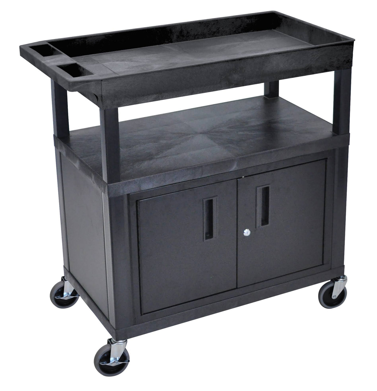 Black Two Flat One Tub Shelves Utility Cart D829