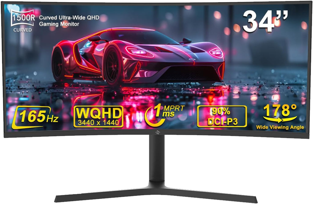 34 Inch Ultrawide Curved UWQHD 165Hz Frameless Gaming Monitor S858