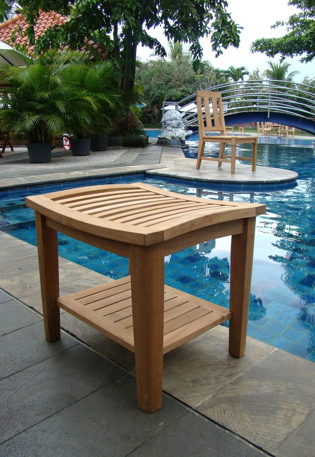 Teak Wood Shower Stool Bench with Shelf E746