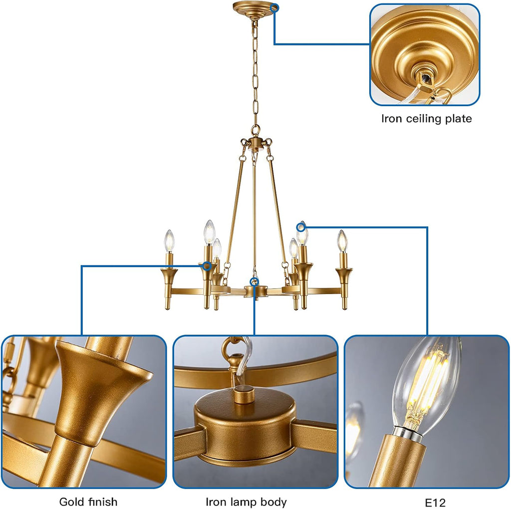 6-Lights Gold Candle-Style Chandelier W79832