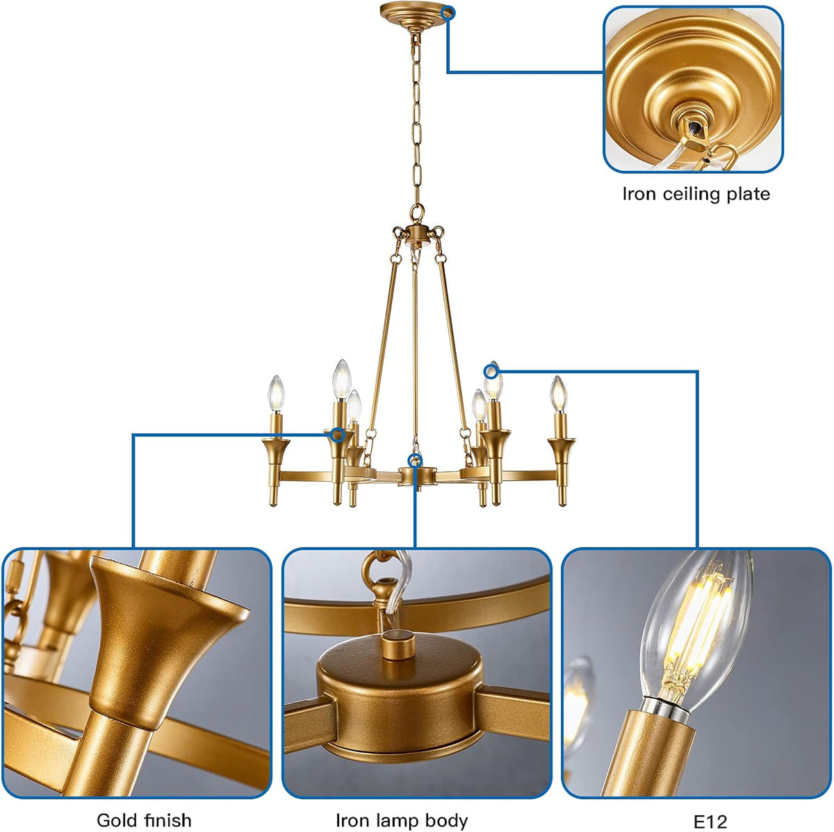 6-Lights Gold Candle-Style Chandelier W79832