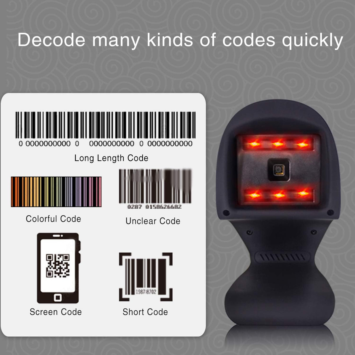 2D 1D Omnidirectional Barcode Scanner with USB Cable O392