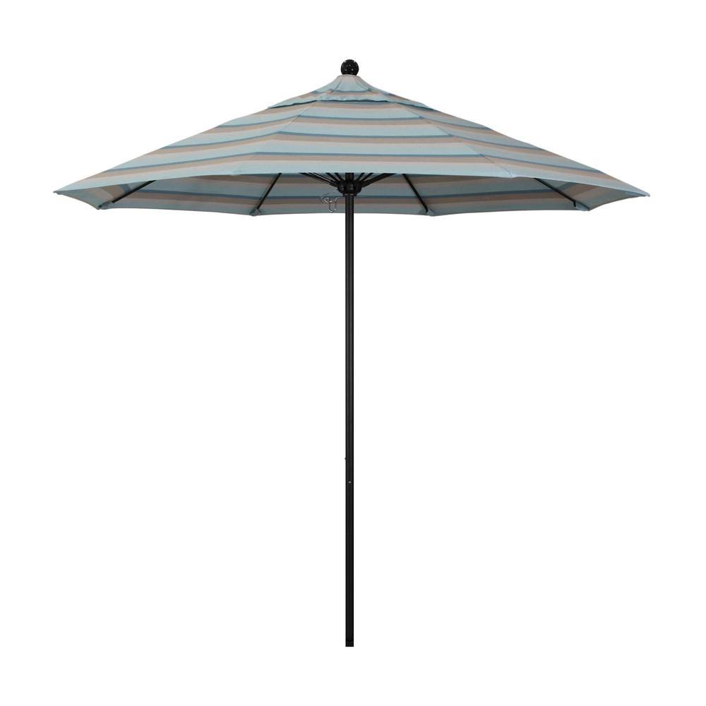9 ft. Stone Black Aluminum Market Patio Umbrella with Fiberglass Ribs T94030