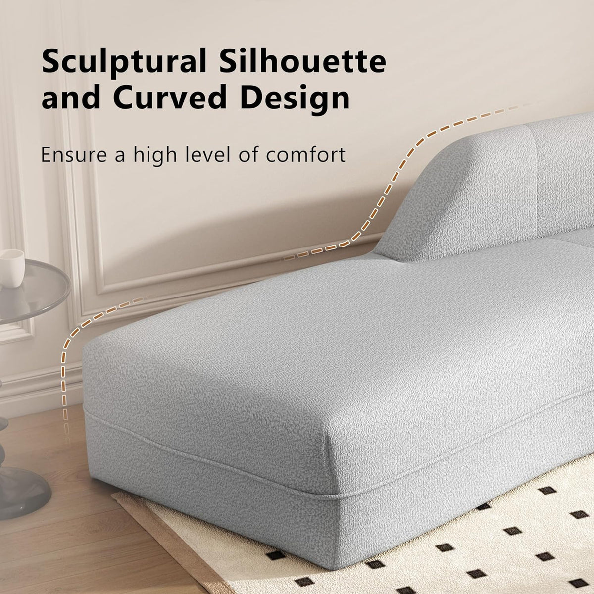 Gray Boucle Curved Sofa with Chaise Lounge L35292