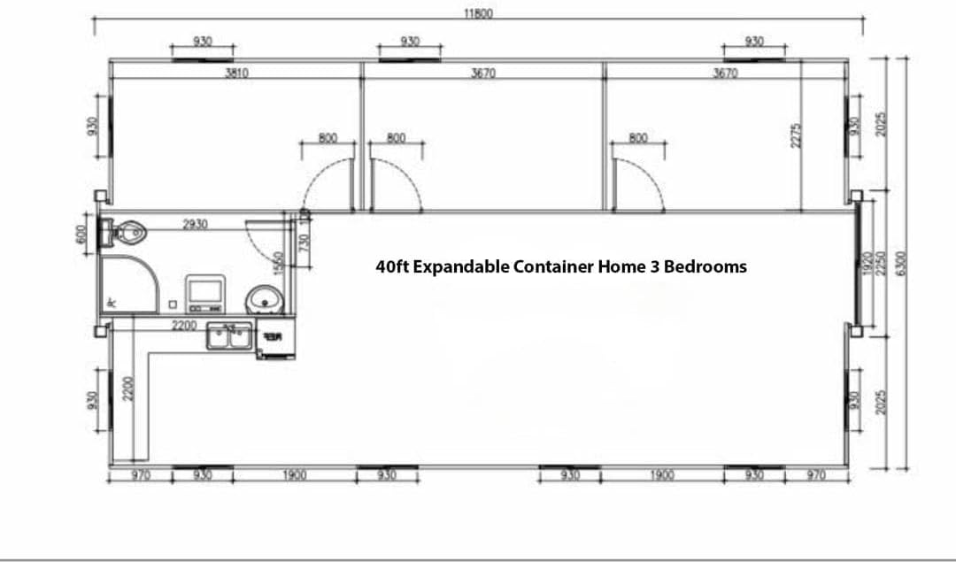 40FT Portable Prefab House with 3 Bedroom 1 Bathroom and Kitchen J447068