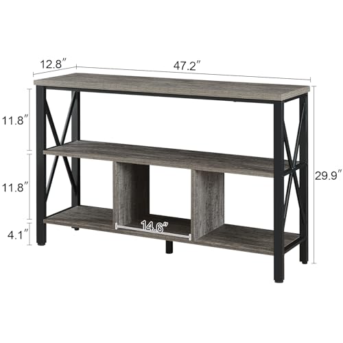 47-inch Rustic Entryway Console Table with Storage, 3-Tier Shelves, Brown B488955