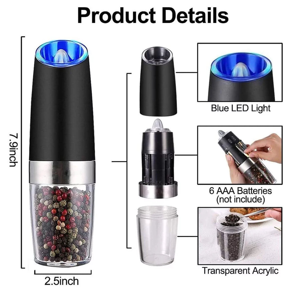2 Pack Electric Salt and Pepper Grinder Set with Adjustable Coarseness O8877