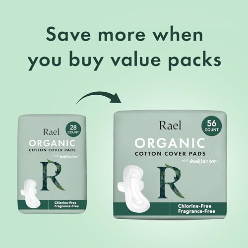 Organic Cotton Cover Pads, Regular Absorbency, Unscented, Ultra Thin Pads with Wings, 56 Total D898726