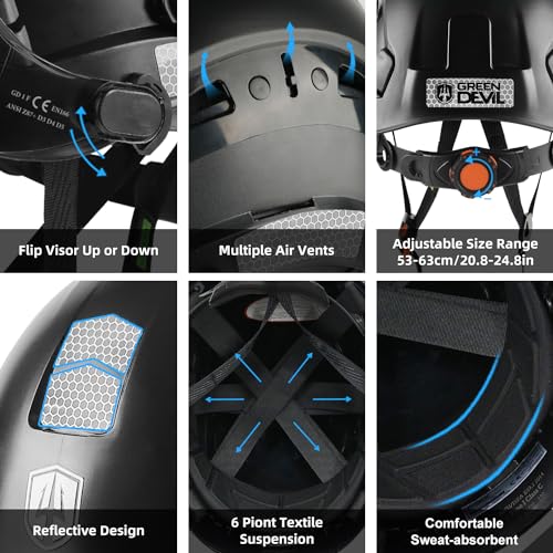 5 in 1 Vented Hard Hat Safety Helmet with Visor Bluetooth Ear Muffs and Headlamp N179
