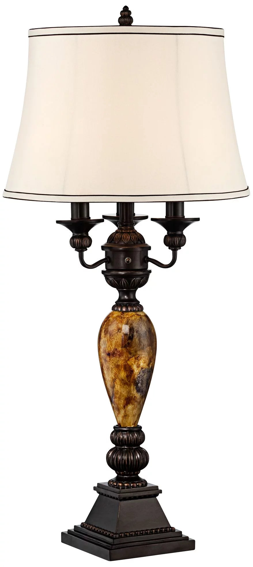 Traditional Table Lamp with White USB Dimmer Cord 37" Tall Bronze Golden Marbleized White Shade I876796