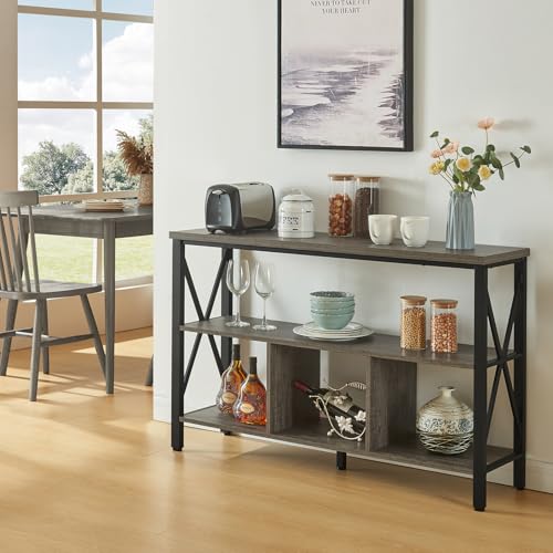 47-inch Rustic Entryway Console Table with Storage, 3-Tier Shelves, Brown B488955