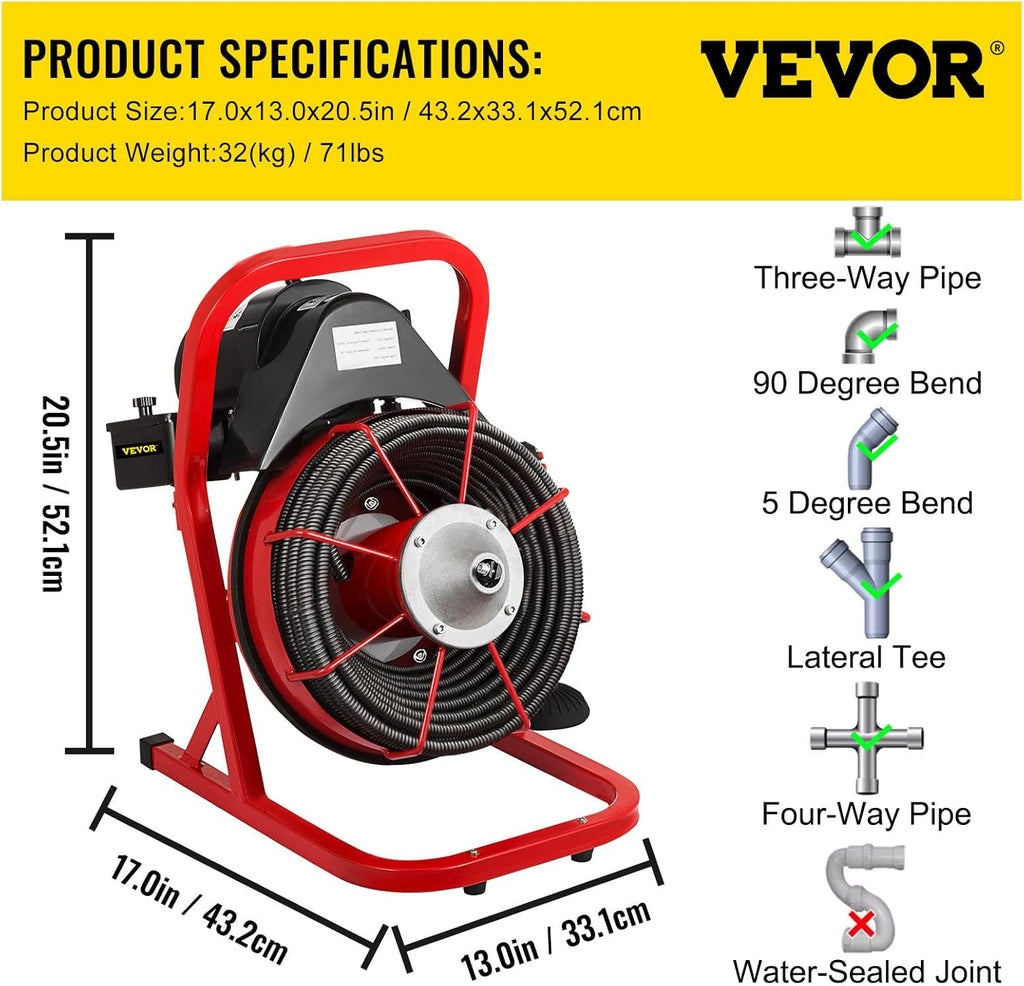 50 Ft x 1/2 Inch Drain Cleaning Machine with 4 Cutters H154458