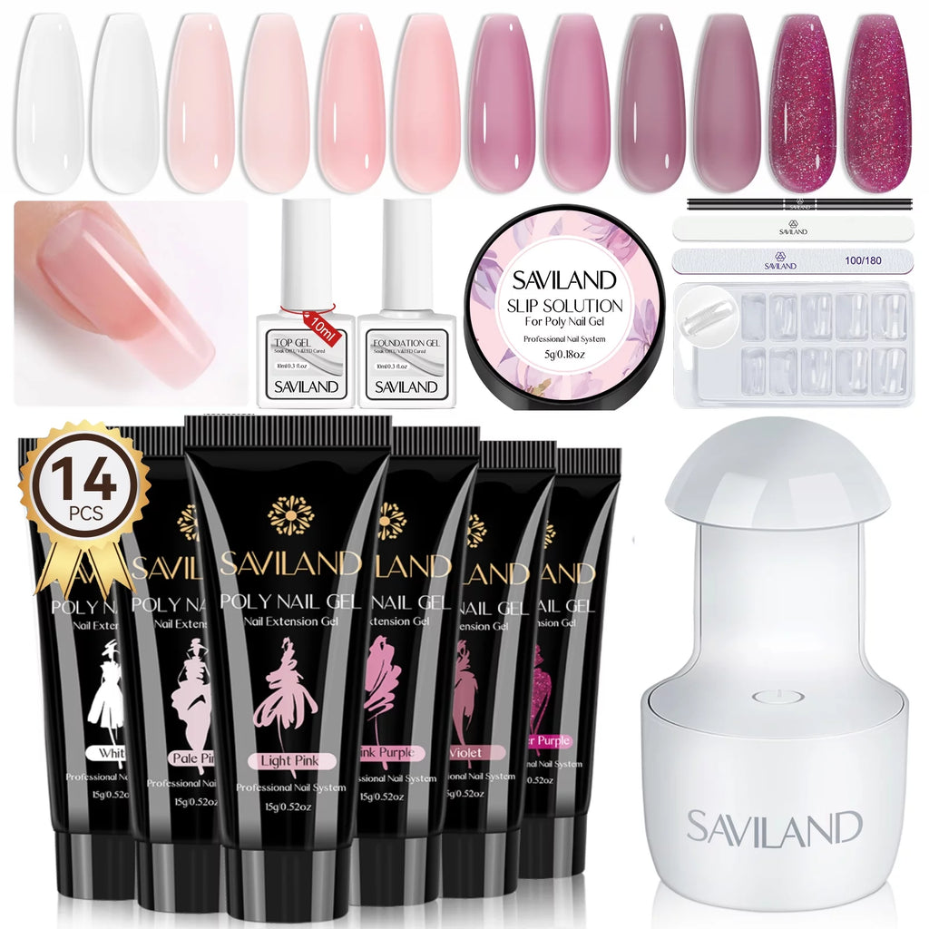 6 Colors Poly Extension Gel Nail Kit with Nail Lamp T100