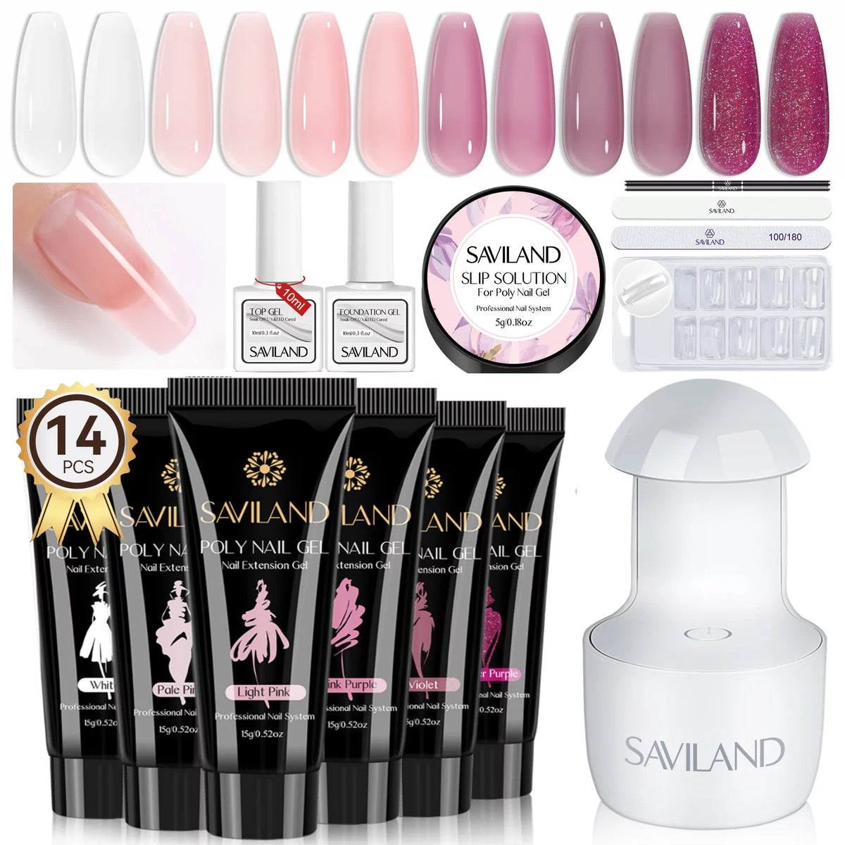 6 Colors Poly Extension Gel Nail Kit with Nail Lamp T100