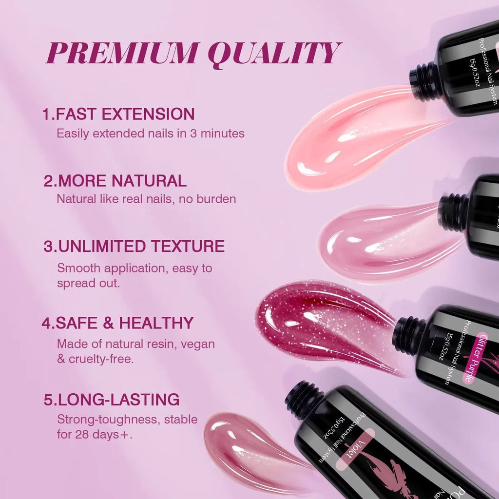 6 Colors Poly Extension Gel Nail Kit with Nail Lamp T100
