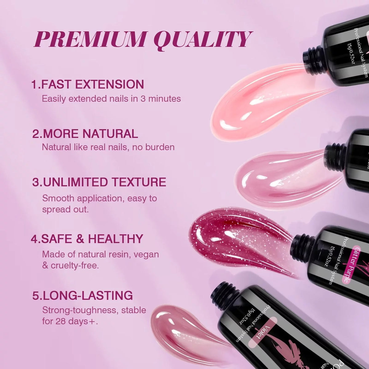 6 Colors Poly Extension Gel Nail Kit with Nail Lamp T100