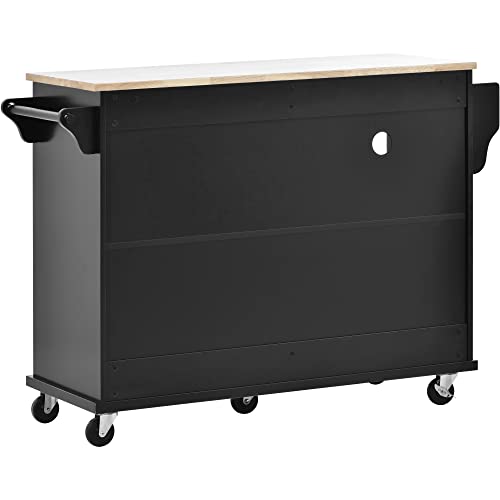 White Rolling Kitchen Island Cart with Wood Top and 2 Drawers M218737