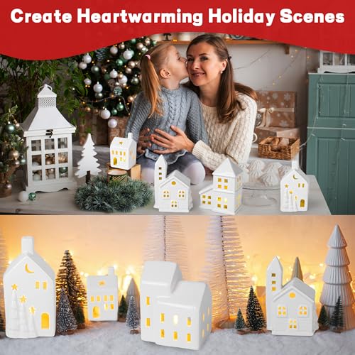 37 Pieces Porcelain Christmas Village Sets with Remote Control LED Tealights T9900