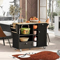 White Rolling Kitchen Island Cart with Wood Top and 2 Drawers M218737