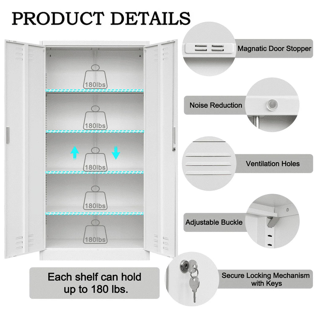 Lockable 72" Metal Storage Cabinet with Adjustable Shelves E770