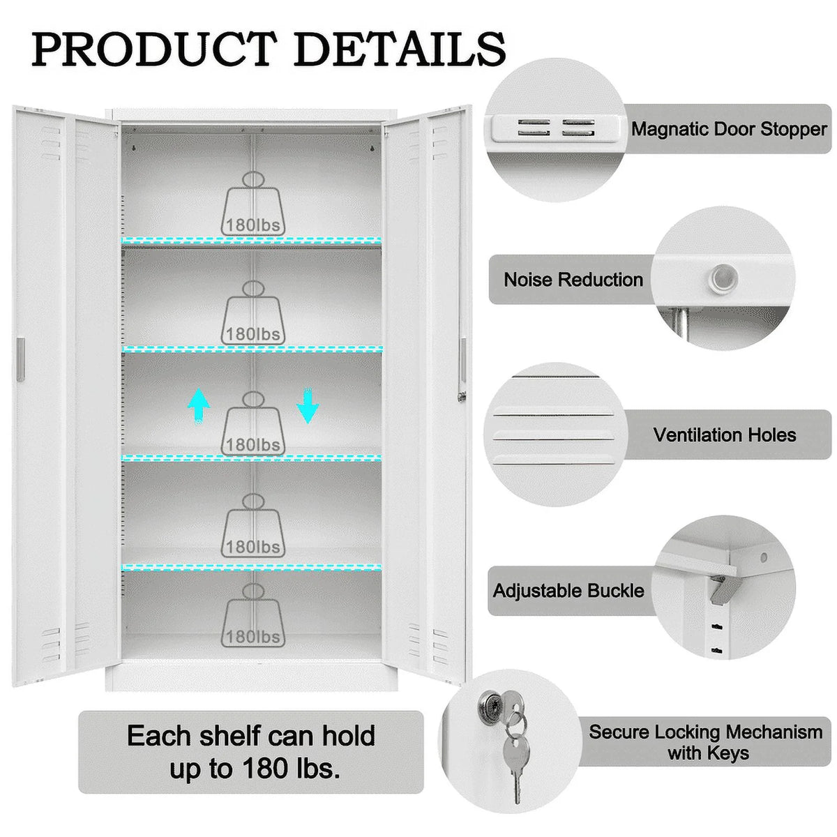 Lockable 72" Metal Storage Cabinet with Adjustable Shelves E770