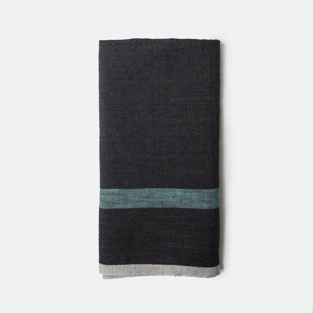 Charcoal/Aqua Laundered Linen Tea Towels, Set of 2 H7862