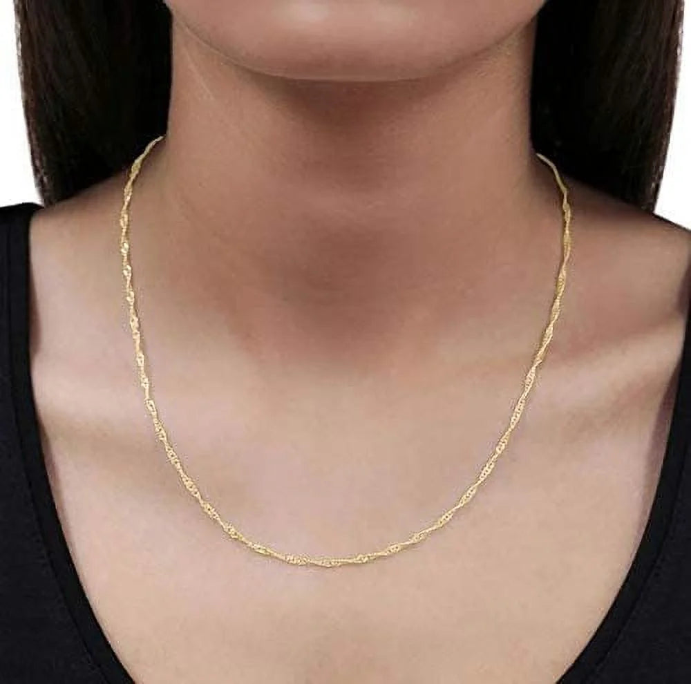 14K Yellow Gold 2mm Singapore Pendant Chain Diamond Cut Rope Link Necklace W44576