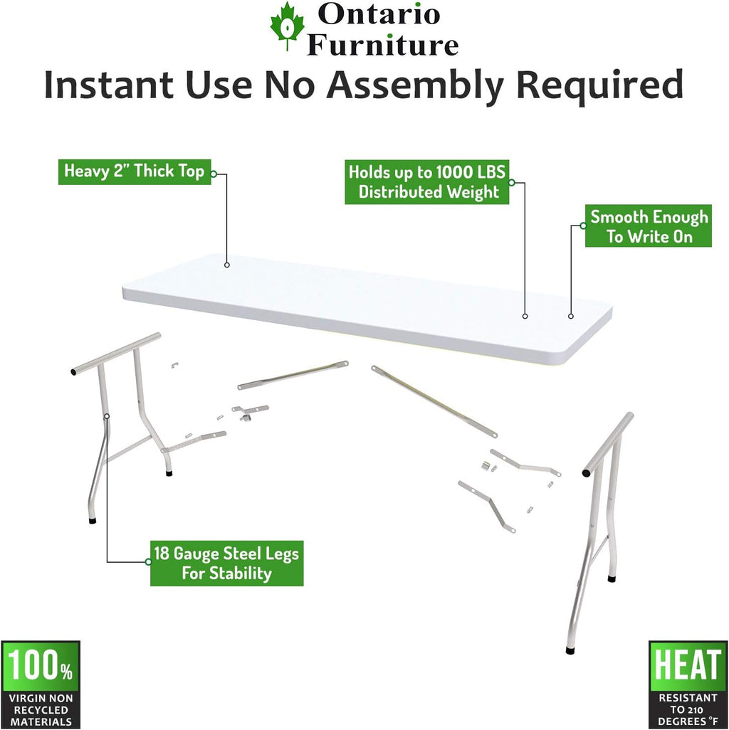 White 4 Foot Folding Utility Table with Carrying Handle A63410