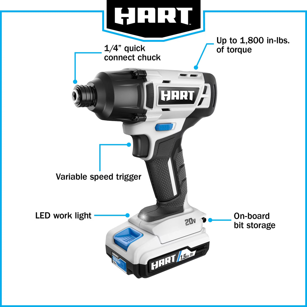 20-Volt Cordless Impact Driver Kit with 1.5Ah Lithium-Ion Batteries W786263