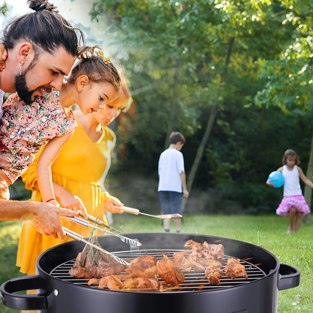 3-in-1 Steel Charcoal Smoker BBQ Grill with Thermometer X79298