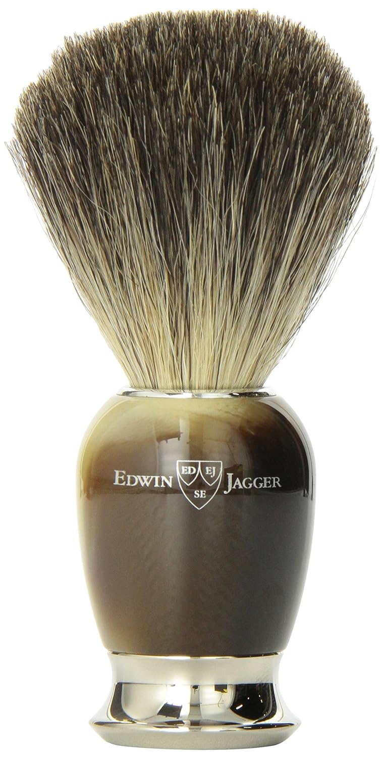 Simulated Horn Pure Badger Hair Shaving Brush with Nickel Plated Collar and End Cap V418696