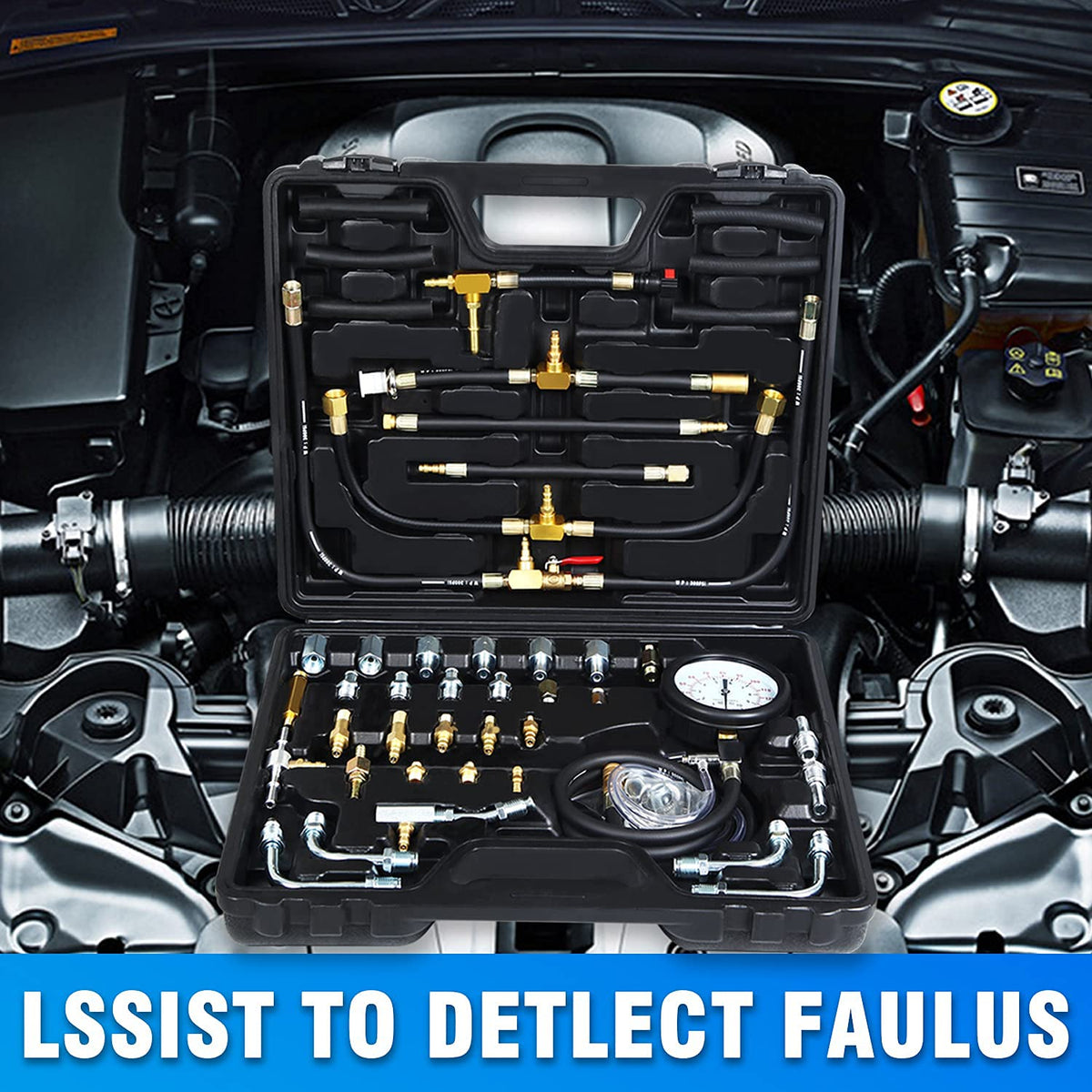 Fuel Pressure Test Kit, Fuel Injection Pressure Tester Kit Gauge 0-140 PSI/10 bar Scale, Dual Dial Y24277